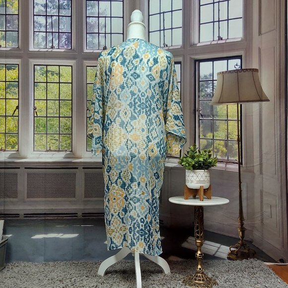 NWT SONOMA WATERCOLOR IKAT LONG KIMONO (IVORY MULTI / OS) - Picture 10 of 11
